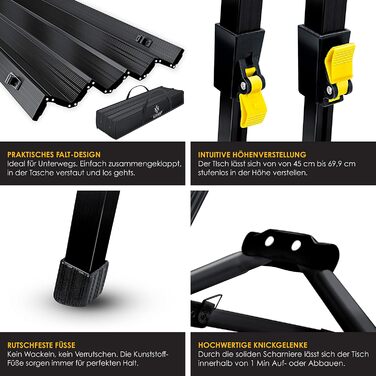 Кемпінговий стіл KESSER® розкладний, з алюмінієвим каркасом, регулювання висоти, 90x53 см, до 100 кг, чорний, з сумкою та сітчастою кишенею