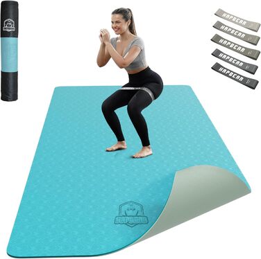 Йога-мат XXL HAPBEAR 183x91x0,6 см, нековзкий TPE, спортивний килимок для фітнесу, з еспандерами та сумкою