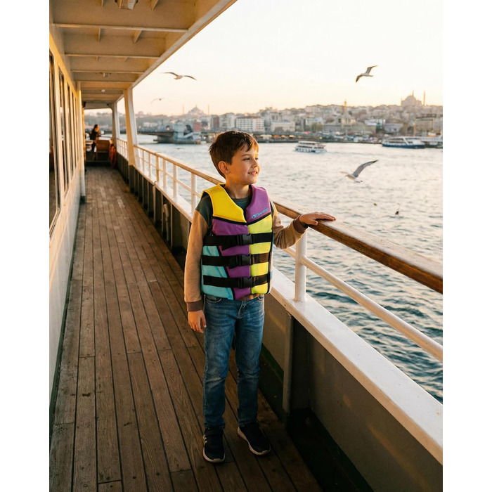 Owntop Жилет рятувальний дитячий та підлітковий, фіолетовий, M. Регульований, з триразовою системою безпеки. Підходить для каякінгу, плавання, риболовлі та снорклінгу.