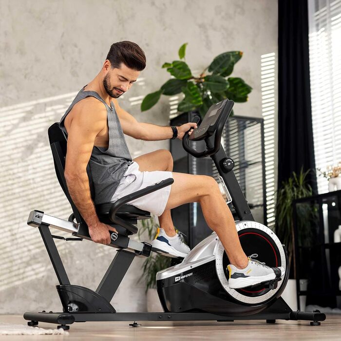 Велотренажер Hop-Sport Liegeergometer з LCD-дисплеєм, срібний - для дому, для літніх людей, витримує до 130 кг