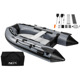Надувний човен NEXX 260cm для риболовлі та відпочинку на воді - з сидінням та веслами, сірий