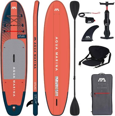 Надувна SUP-дошка Aqua Marina Atlas 366x86x15 см з каяк-сидінням і подвійним веслом, комплект, червона