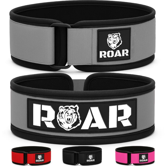 Пояс для важкоатлетичного підняття ваги Roar® V2 — Фітнес-пояс для бодібілдингу, силових тренувань та пауерліфтингу, унісекс (Сірий, L)