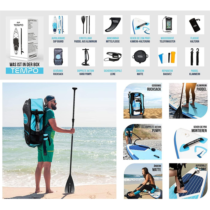 Надувний SUP Борд Aqua Spirit 2025 | Комплект з веслом, рюкзаком та насосом | 320x81x15/457x91x15 см