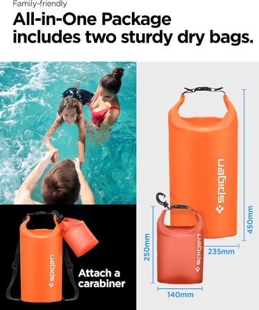 Набір водонепроникних сумок Spigen Dry Bag Set [Aqua Shield] 20L+21L для пляжу, плавання, кемпінгу, каякінгу та човнів (Sunset Orange)