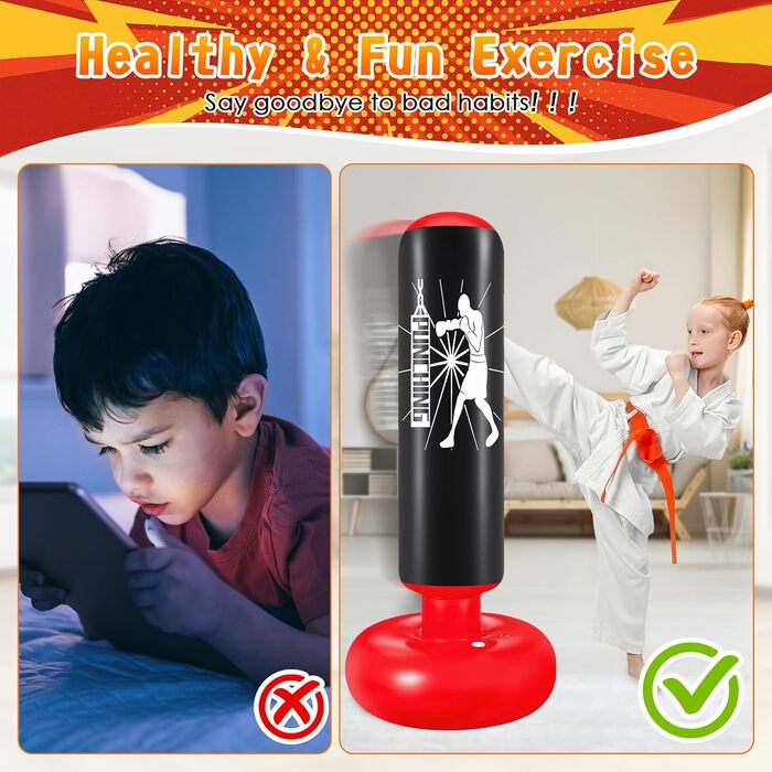 Груша боксерська дитяча Ninonly 160 см з рукавичками та насосом - стійка для боксу в приміщенні та на вулиці для хлопчиків та дівчаток