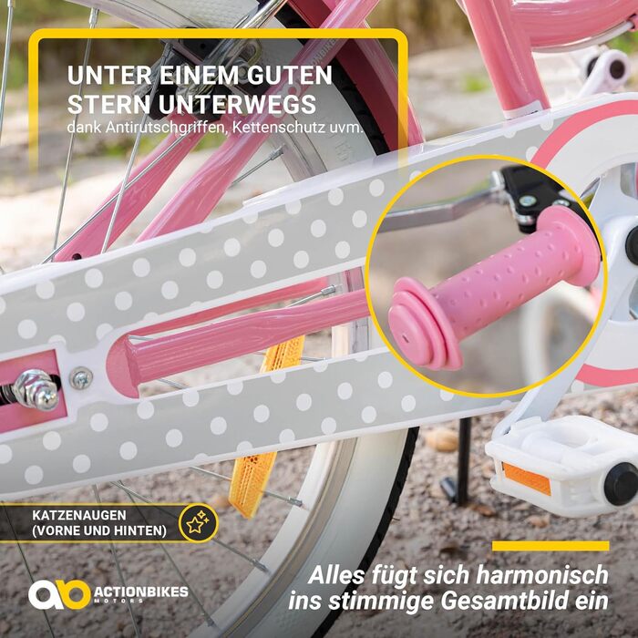Дитяче велосипед Actionbikes 16/18/20/24 дюйми - V-Brake гальма, захистники, для дітей 4-12 років (дівчатка та хлопчики)