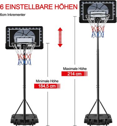 Баскетбольне кільце Yaheetech з регульованою висотою на стійці з колесами для вулиці та приміщення (76,5x56,5x249 см)