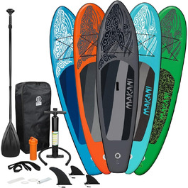 Надувна SUP-дошка ECD Germany Makani 320 см, PVC, алюмінієве весло, повний комплект, синя/помаранчева/чорна/бірюзова/зелена – для веслування, серфінгу, універсальна дошка