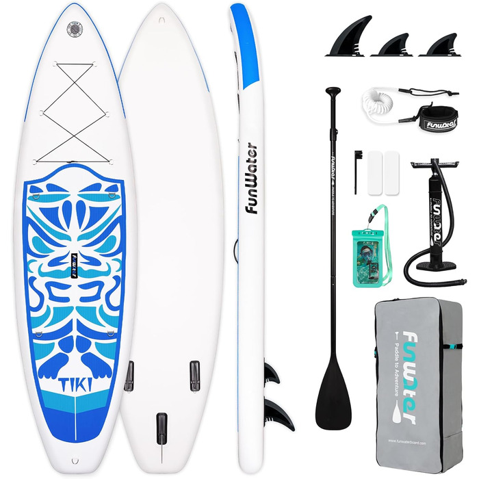 Надувний SUP Борд FunWater 10'6'-11'6' – для всіх рівнів майстерності, з антиковзким EVA-деком, веслом, насосом та аксесуарами. Рожевий/Блакитний (10'6-TIKI)