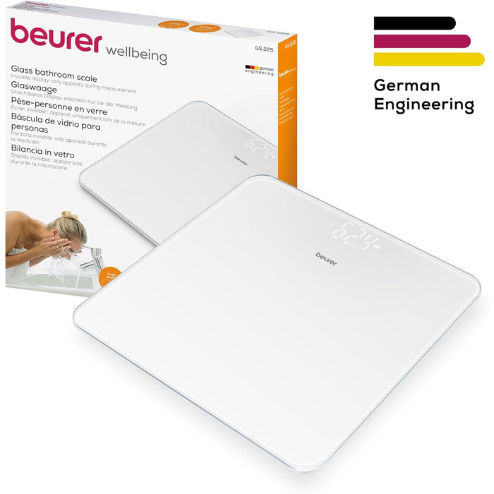 Цифрова скляна вага Beurer GS 225 біла, Magic-Display, Dot-Matrix-дисплей, для людей