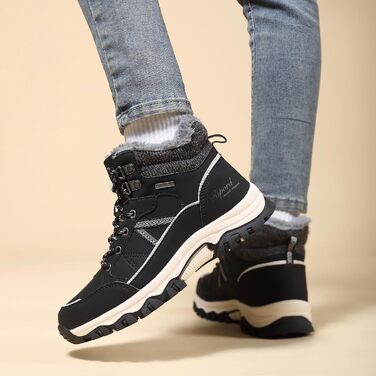 Зимові черевики для жінок: теплі трекінгові черевики, черевики для снігу, розмір 36-41 (чорний з білими лініями, 39 EU)