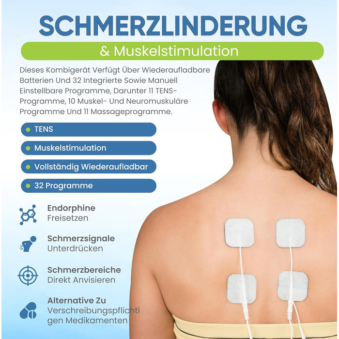 Premier Plus TENS & EMS комбінований пристрій: 8 ручних та 24 фіксовані програми для тренування м'язів, нервової та больової терапії