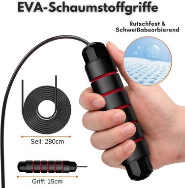 Стрибкове канат ALPHA PULL® з регулюванням - для фітнесу, тренувань, дорослих та дітей - з антиковзними ручками (червоний/чорний)