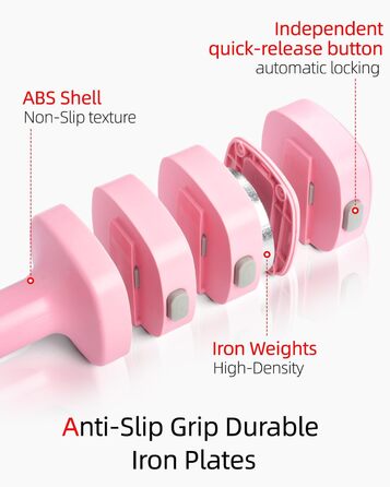 Набір гантелей Abahub 4-в-1, регульовані штанги для дому, фітнесу та силових тренувань. Ідеально для жінок та початківців, рожеві гантелі 1-2.5 кг (2 шт.)