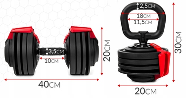 Регульовані гумовані гантелі Sapphire, 1 x 24 кг