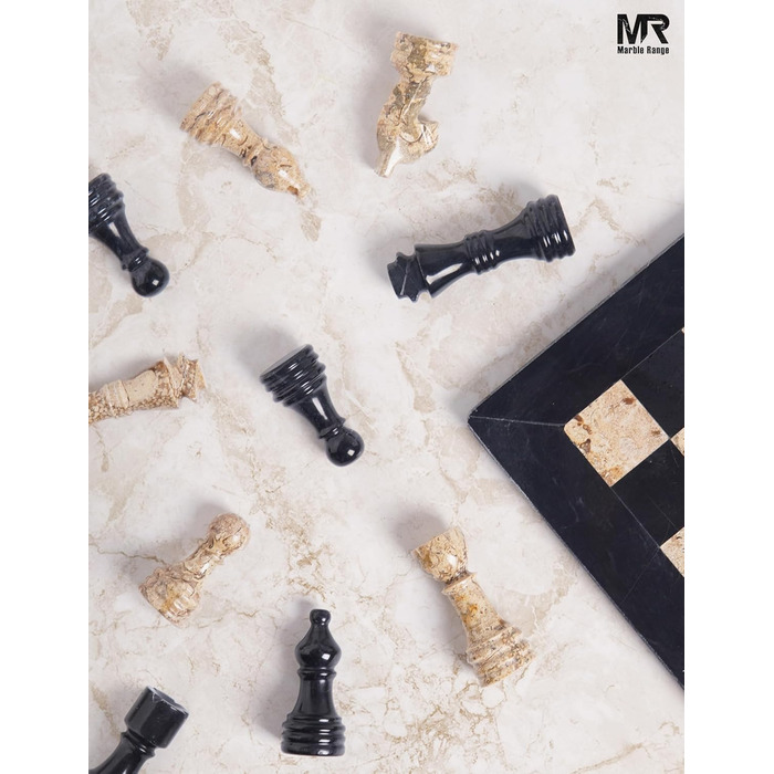 Шаховий набір з мармуру для дорослих, ручної роботи, 32 фігури, 2 додаткові королеви, коробка для зберігання, розкішний подарунок, елегантний декор (чорний & кораловий)