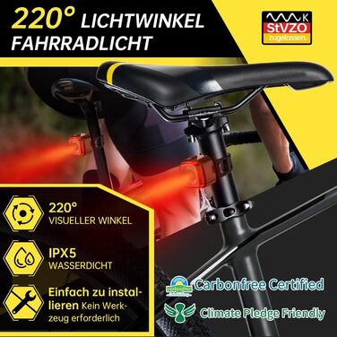 Велосипедні ліхтарі SPGOOD: комплект переднього та заднього ліхтаря, USB-C, водонепроникні (IPX5), сертифіковані StVZO