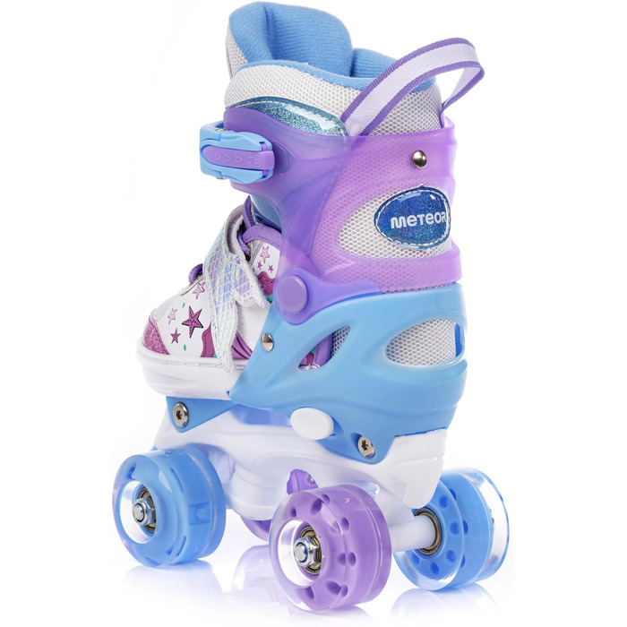 Дитячі ролики Kinder з LED-підсвіткою та регульованим розміром – ретро ролики для підлітків – багатокольорові диско ролики, рожево-фіолетові Quad Skates (30-33)