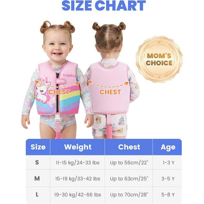 Спасальний жилет для плавання Gogokids 15-30 кг, для навчання плаванню, рожевий S (1-3 роки)
