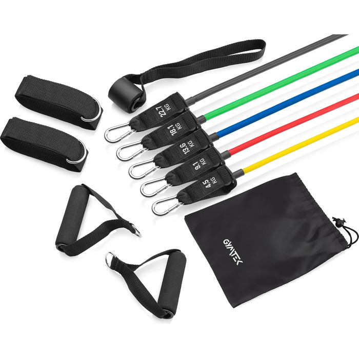 Набір еспандерів Gymtek 5 Fitnessband: стрічки, петлі для ніг, дверний анкер, сумка – для фітнесу та тренувань