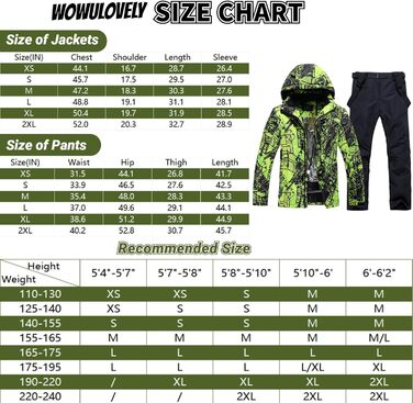 WOWULOVELY Зимовий комбінезон для чоловіків, водонепроникний, вітронепроникний, комплект куртки та штанів, ізольований, для сноуборду та катання на лижах, XXL, колір зелений