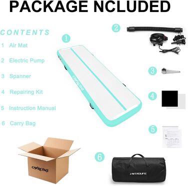 Надувний гімнастичний мат для тамблінгу з електричним насосом, 400x100x10 см, сіро-зелений
