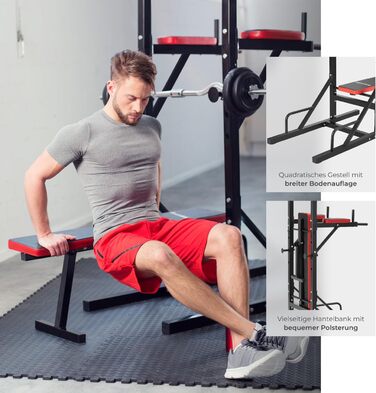 Багатофункціональна силова станція Tectake Home Gym: турнік, бруси, тренажер для біцепса та трицепса з фітнес-лавою