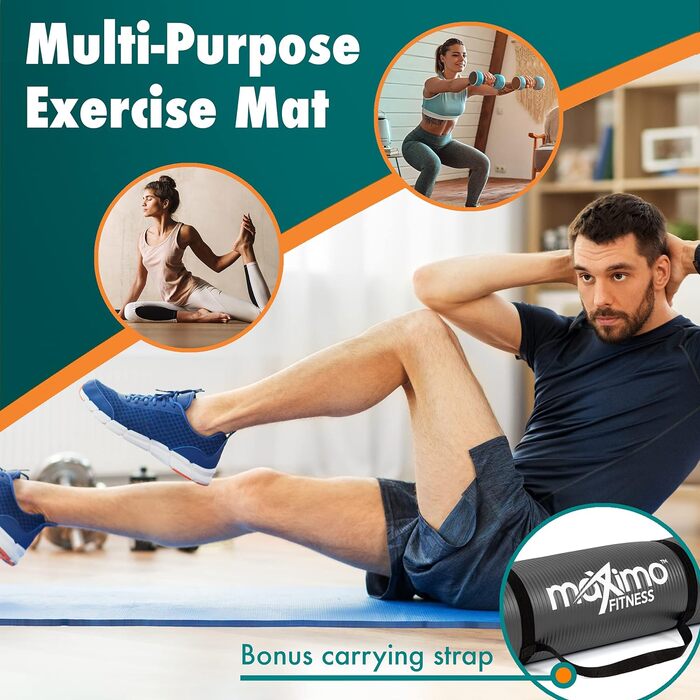 Maximo Fitnessmatte Premium: килимок для йоги, фітнесу, пілатесу, 183x60 см, 1,2 см товщина, синій