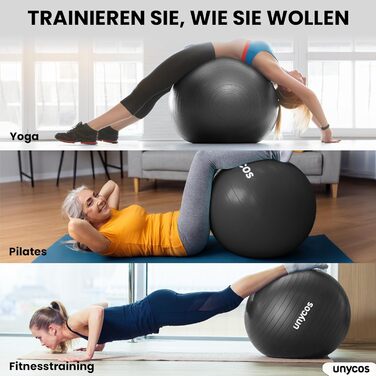 Фітбол Unycos 55/65/75 см: фітбол для йоги, фітнесу, балансу, пілатесу | З насосом, без BPA, антивибуховий | Зелений (#10), Сірий (#12)