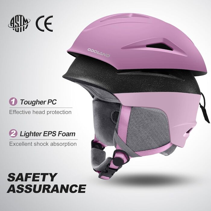 Шолом для лиж та сноуборду Odoland з маскою, захист UV 400, вітрозахист, розмір S (54-56 см), фіолетовий