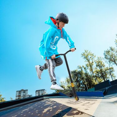 Скутер для трюків Costway з поворотом на 360°, колеса 110 мм PU, підшипники ABEC-7, алюмінієва дека, вантажопідйомність 100 кг, для дітей від 10 років (чорний)