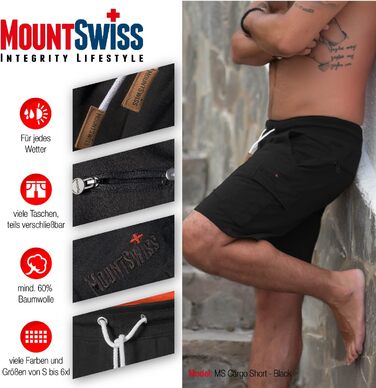 Чоловічі літні шорти-карго Mount Swiss з 6 кишенями на блискавці та липучках, чорні, розмір 7XL