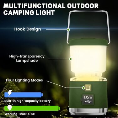 Ліхтар кемпінговий LED Flintronic Mini з акумулятором 3000mAh, складним гаком, 4 режими, димер, зелений
