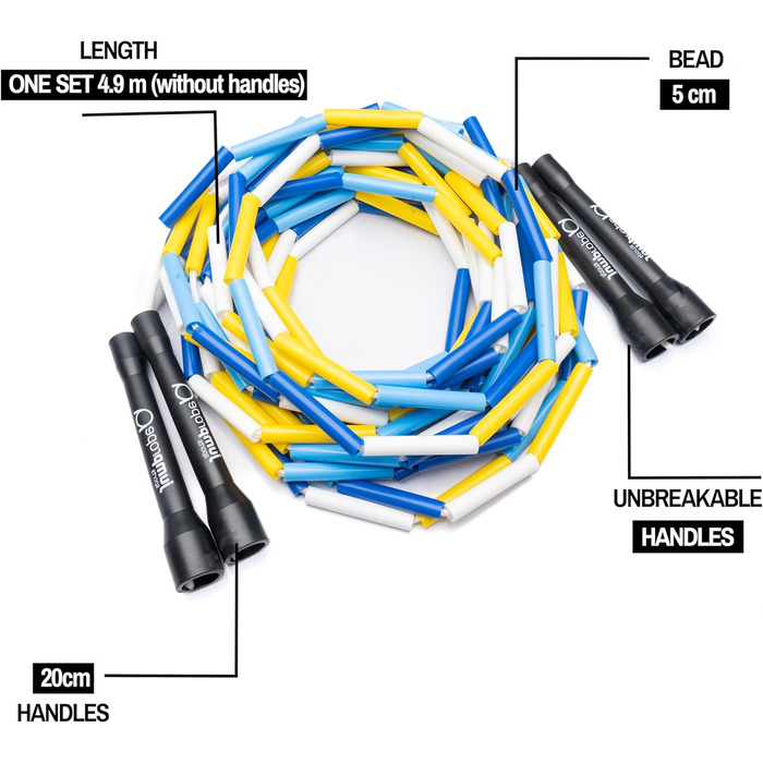 Стрибкове канат Double Dutch BEAD, 4.90 м, чорний-аквамарин