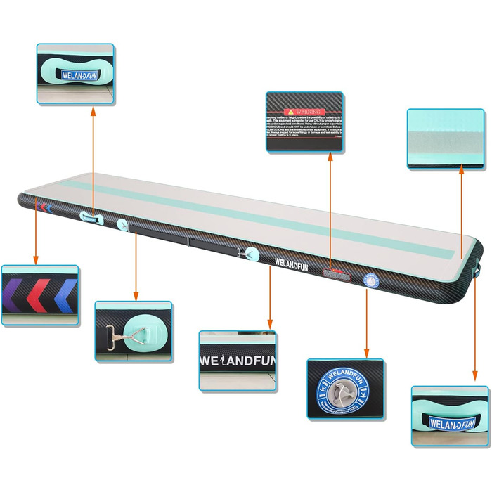 Гімнастичний надувний мат Air Matte 300x100x20 см з насосом, 15/20 см, 3/4/5/6 м для йоги, дому, акробатики, залу та черлідингу (зелена)