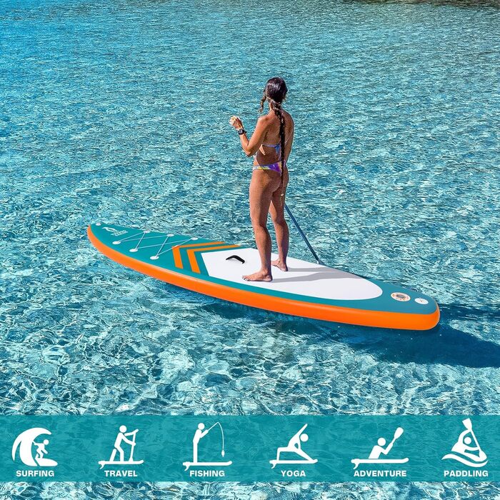 Надувний SUP борд Tuxedo Sailor Stand Up Paddle Board з аксесуарами, для дорослих та підлітків, блакитний та жовтий (зелений та помаранчевий)