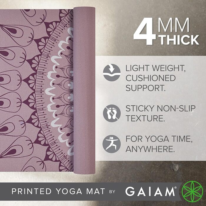 Йога мат Gaiam з принтом, неслизька тренувальна та фітнес-мат для йоги, пілатесу та вправ на підлозі, колір Dusty Rose