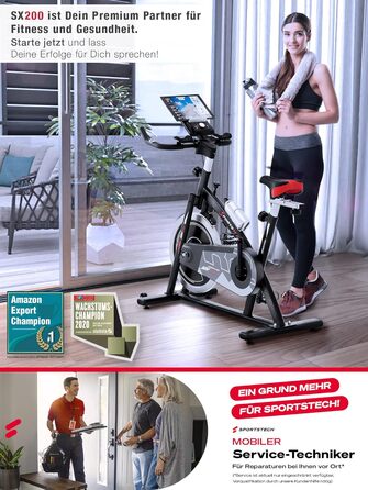 Велотренажер Sportstech SX200 з маховиком 22 кг, домашній ергометр із підтримкою мультіплеєр APP, для кардіо та витривалості