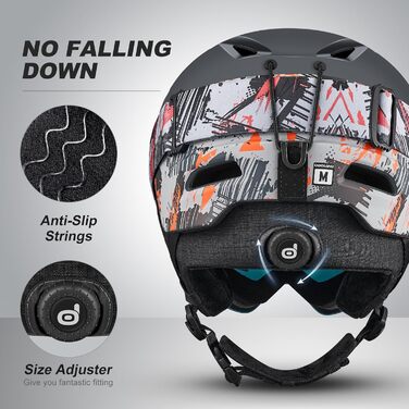 Шолом для сноуборду та лиж Odoland з маскою: захист UV 400, чорний + помаранчевий, розмір L (60-61 см)