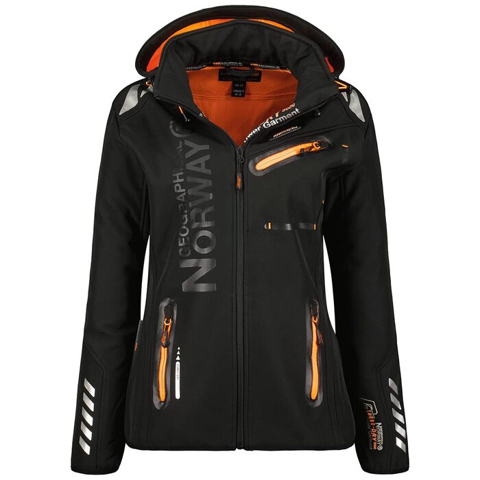 Жіноча мембранна куртка Softshell Geographical Norway для спорту та активного відпочинку, водонепроникна outdoor-куртка (XL, чорно-помаранчева)