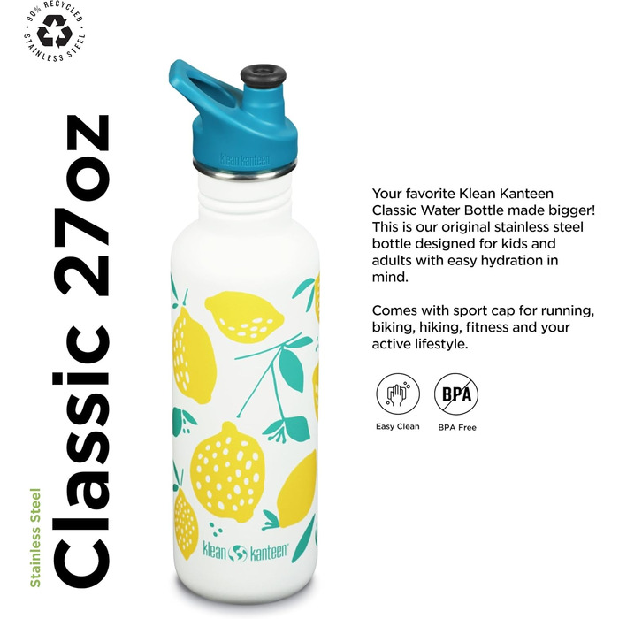 Пляшка для води Klean Kanteen, унісекс, лимонна, 1 л