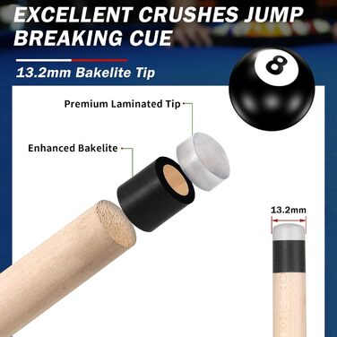 IIQ Більярдний кий Jump Break 23-25oz, 3 частини, канадський клен (чорний з білим)