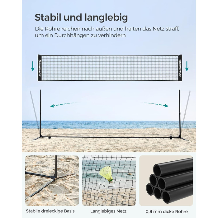 SONGMICS Сітка для бадмінтону/волейболу, регульована висота, портативний набір, 3м/4м/5м, для саду, парку, на вулицю