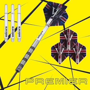 Набір дротиків Unicorn із сталевим наконечником, 90% вольфрам, James Wade, Premier Natural 22 г