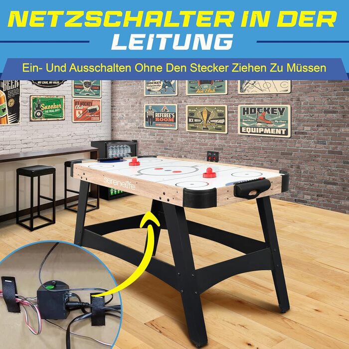 СеренеЛайф Аірхокей: ігровий стіл для аірхокею, стіл для ігор, дитячий та дорослий, блакитно-чорний, модель Natur