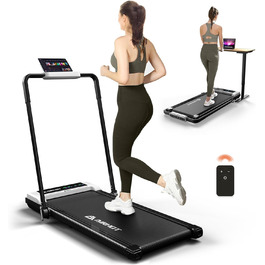 Бігова доріжка Walking Pad 2.5 к.с., тиха, під стіл, з пультом і LED-дисплеєм, компактна та портативна для домашнього офісу, біла з поручнем