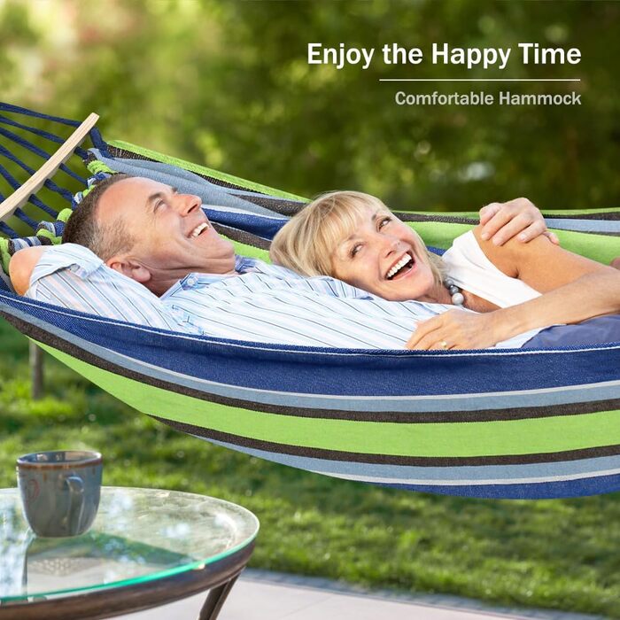 Гамак для відпочинку на природі: Outdoor, для кемпінгу, з дерев'яною перекладиною, ременями кріплення та сумкою. Підходить для дому, балкону, тераси, саду, подорожей з рюкзаком (світло-зелений)