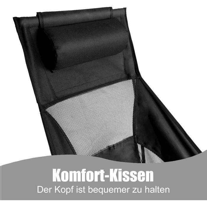 Зручний складаний стул для кемпінгу Bindokun, 120 кг, ультралегкий, з кишенями та підголівником, чорний