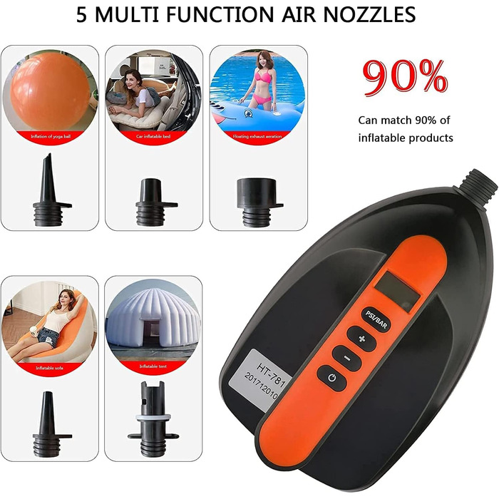 Електричний насос для SUP дошки Ruitx 16PSI, 12V для надувних SUP, човнів, велосипедів та наметів (Помаранчевий)